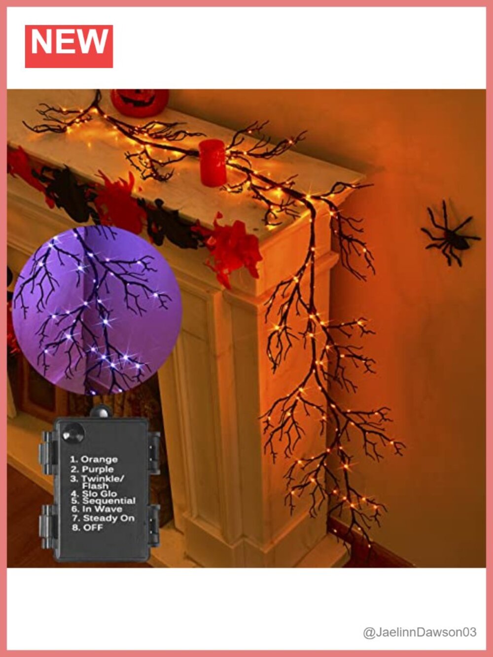 Lighted Halloween Garland Battery Operated 8 Functions 6FT 120 Bi-Color Fairy